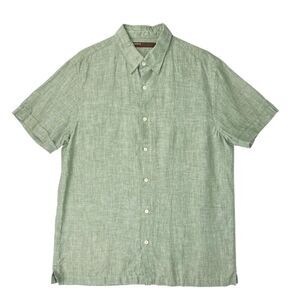 Perry‎ Ellis Sage Green Linen Short Sleeve Button Down Shirt Size Large